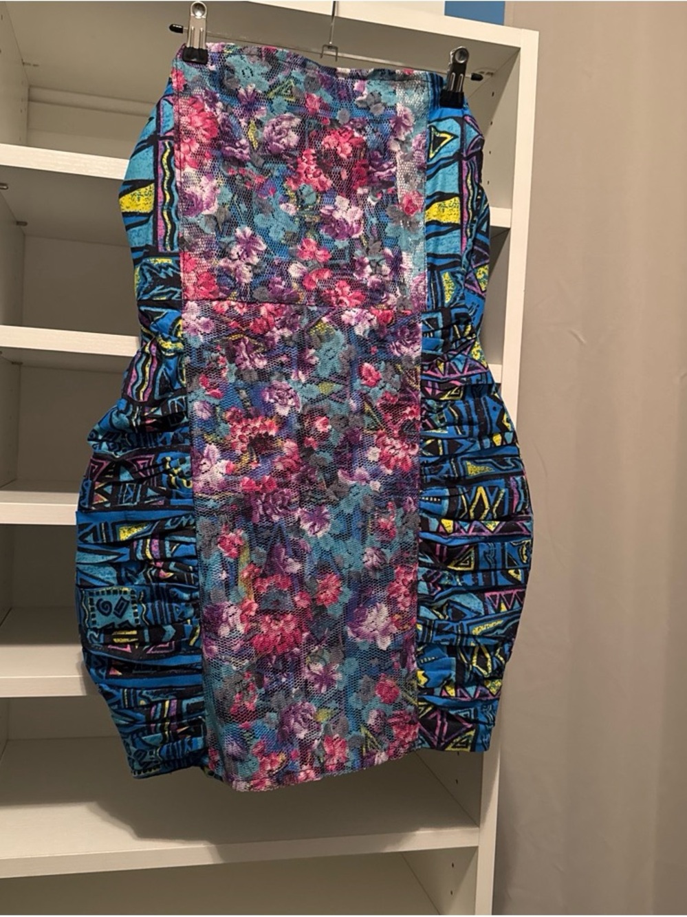 Floral & Geo Strapless Mini Dress in Multi-Color